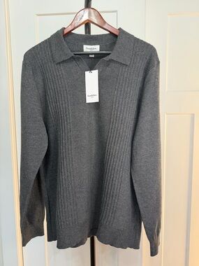Goodfellow & Co Men's Dark Charcoal V-Neck collared ribbed Sweater Large  #149